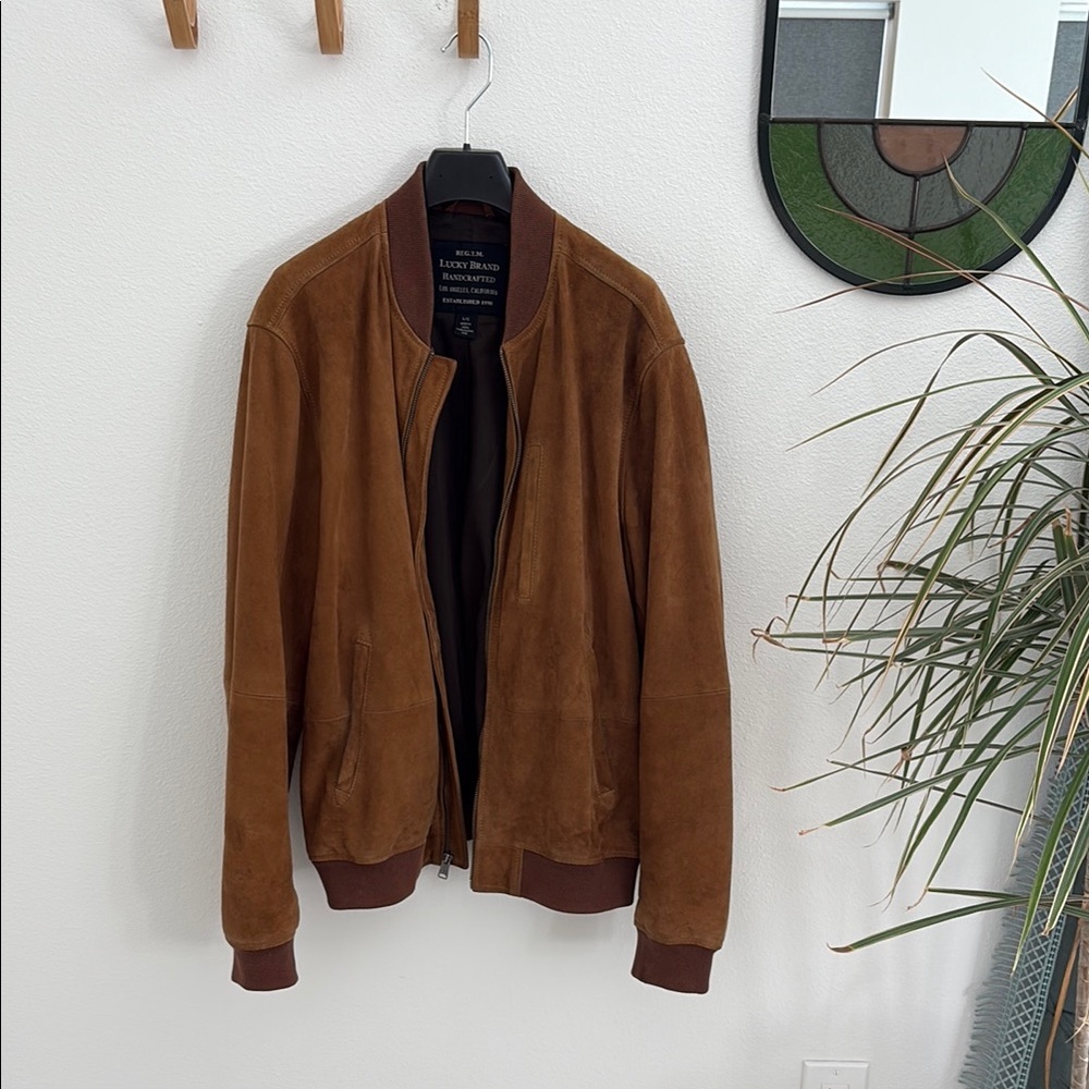 Men's Brown Leather Suede Bomber Jacket